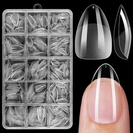 ZEYACHAN Pack of 450 Tips for Almond Gel Nails, 15 Sizes, Transparent Nail Tips, Semi Frost, Nail Tips Almond Short, Soft Gel Nail Tips, Nail Tips for Gel Nails for DIY Nail Art
