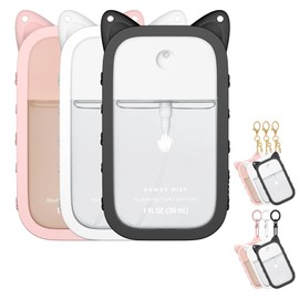 3 Sets Silicone Case Compatible with Touchland Hand Sanitizer Spray (Fit for 1 FL OZ/30 mL Ver), Portable keychain Cute Color Ears (Black, White, Pink)