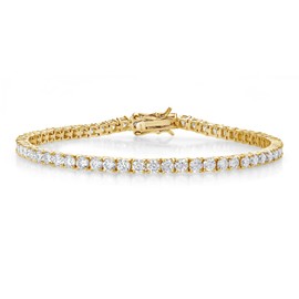 Gem Stone King 6.00 Cttw Moissanite Tennis Bracelet for Women | 18K Yellow Gold Plated Silver | Round 3MM | 7.25 Inches