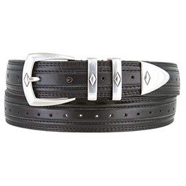 3146 Silver Diamond Perforated Leather Dress Belt - 1 1/8" wide (Black, 36)
