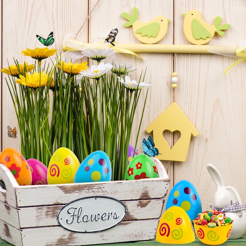 Easter Eggs for Filling, Plastic, Pack of 12, Coloured Printed