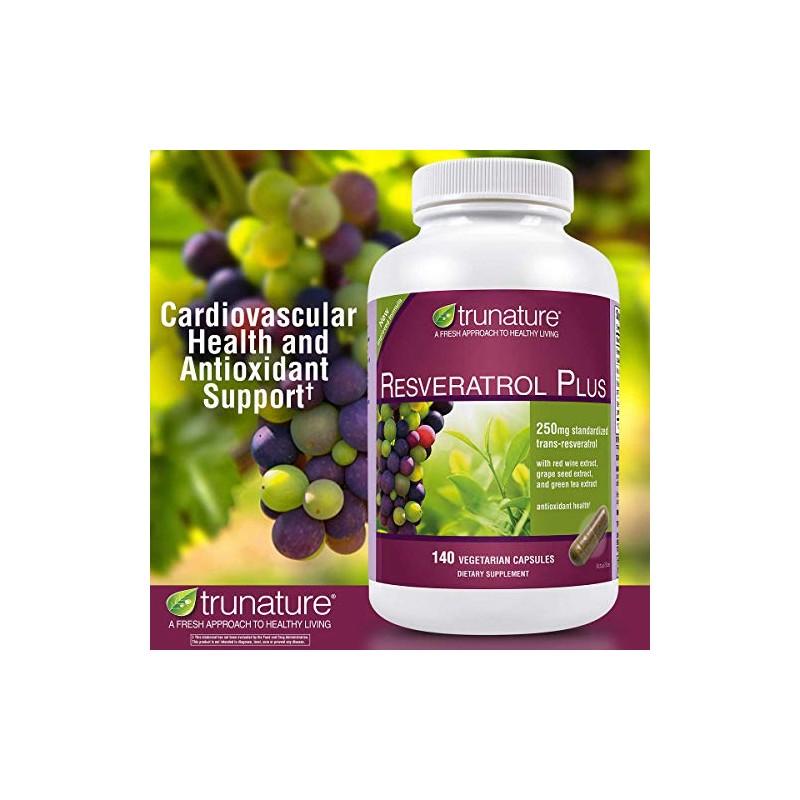 TruNature Resveratrol Plus, 250 Milligram Standardized Trans-Resveratrol 140 Vegetarian Capsules