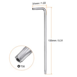 sourcing map 2pcs Tamper Proof Torx Star Key Bit Wrench T30 5.31" Long Arm L Shape 6 Point Wrenches Carbon Steel Repair Tool for Car Bike Motorcycle Repair, Silver Tone