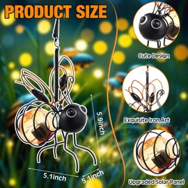 CroBlissful 2 Pack Solar Hanging Bee Lights Outside, Outdoor Metal LED 5 Inch Statues Figurine Lights Decorations for Patio Balcony Springs Yard Ornament Housewarming, Garden Decor Gifts(Yellow)