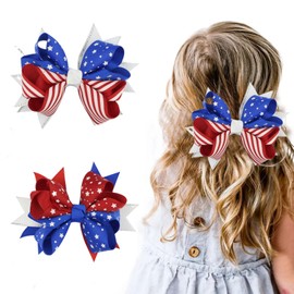 mdgfge 2Pcs 4th Of July American Flag Bow Hair Clips Independence Day Patriotic Stars and Stripes Hairgrips Hair Accessories for Women Girl Party Daily Use