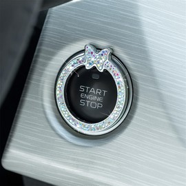 Sandfren Bling Car Engine Start Ring Sticker, Rhinestone Butterfly Vehicle Push Start Button Decal, Diamond Key Ignition Knob Emblem Decoration, Universal Automotive Interior Accessories (AB Color)