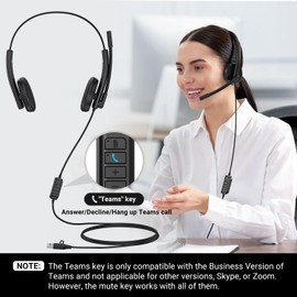 INGA MS Teams Wired Headset, USB Professional Noise-Canceling Headset with Mic, Telephone Headset for Work, Portable Superior Sound Computer Headphone Work with Home Office Teams