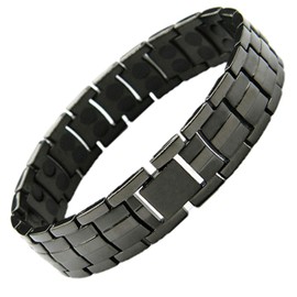 Stargems® Magnetic Pure Titanium Bracelet Bangle Mens Womens HIGH Strength 3,000 Gauss Magnets DOUBLE ROW Dark Grey oyster style Ladies + Gift Pouch!