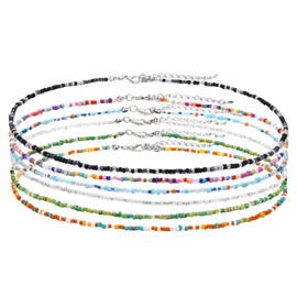 JewelryWe Boho Choker Necklace with Pearls Colourful Rainbow Pearl Necklace Adjustable Choker Chain Summer Beach Necklace Bohemian Hawaiian Style Jewellery Y2K Gift for Women Teenager Girls, Acrylic