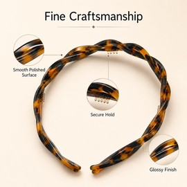 Non Slip Tortoise Shell Headbands for Women, Acetate Wavy Hair Band with Teeth for Women Girls, Soft Leopard Print Head Bands for Women's Hair, Cheetah Print Hair Accessories (Tortoise)