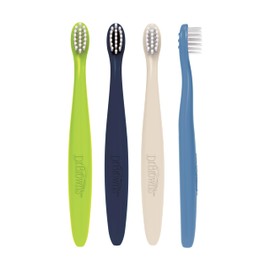 Dr. Brown's Infant-to-Toddler Toothbrush Set, Soft & Gentle Manual Toothbrushes for Baby, Green/Dark Blue/Ecru/Blue, BPA Free, 0-3 Years – 4-Pack
