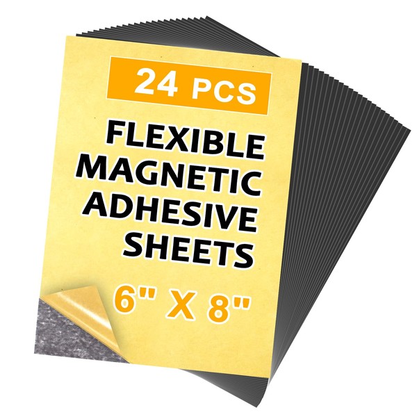 Towjug Self-Sticky 6 x 8 Magnetic Adhesive Sheets, 24 Pack