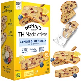 Nonni's THINaddictives Almond Thin Cookies - Lemon Blueberry Biscotti Italian Cookie Thin - Almond Cookie - Sweet Crunchy & Chewy - Biscotti Individually Wrapped Cookie - Kosher Coffee Cookie - 4.4 oz