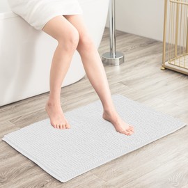 subrtex Chenille Bath Mat, Non-Slip Bathroom Rug, Absorbent Bath Mat, Soft, Water-Absorbent Bath Mat for Bathroom, Machine Washable (50 x 80 cm, White)
