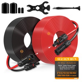 SJZ SUN RUN Solar Extension Cable 10AWG 6mm² 30FT PV Wire 10Gauge Adaptor Panels Cables with Female & Male Waterproof Connectors for Outdoors, Marine, RV, Photovoltaic (Black& Red)