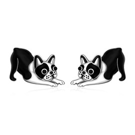 Sterling Silver Dog Earrings Stretch French Bulldog Earrings Boston Terrier Puppy Stud Frenchton Gifts Dogs Jewelry