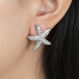 Starfish Earrings for Women Dainty Studs Rhinestone Beach Jewelry Summer Vacation Accessories