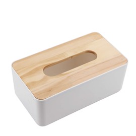 Alvinlite Tissue Box with Removable Bamboo Wood Cover Plastic Napkin Holder Paper Storage Organizer for Home Car Office Desk 02 as Picture