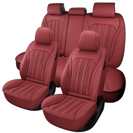 ifwohao Car Seat Cover, Seat Covers for Cars, Luxury Faux Leather Waterproof Seat Covers, Car Seat Protector Accessories Universal Fit Most Vehicles WineRed Full Set