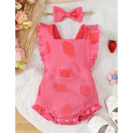 Fullfamous Infant Baby Girl Clothes Outfits Romper Spring Summer Clothing Onesie Bodysuit Jumpsuit ropa de bebe niña Pink Strawberry 12-18 Months
