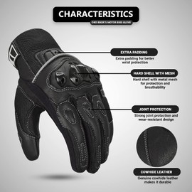 Oro Biker Oro Biker Motorbike Motorcycle Gloves, Premium Leather and Summer Mesh Hard Knuckle Touch Screen Motorbike Gloves Racing ATV Riding Gloves for Men (XX-Large, Full Black)