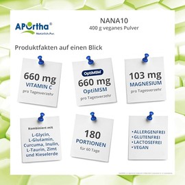 APOrtha NaNa10 400 g Vegan Powder, Formula by Dr. von Helden with 10 Components, with Vitamin C and Magnesium and L-Glycine, 400 g Powder for 2 Months, Gluten Free, Allergy-Free, Lactose Free