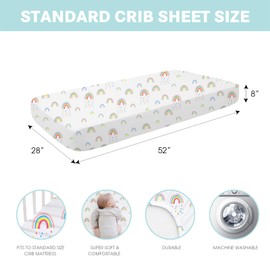 Little Grape Land 3 Piece Soft & Breathable Baby Crib Sheet Set with Cartoon Print, Fits Standard Crib Mattress Hypoallergenic for Newborns & Toddlers (Rainbow)