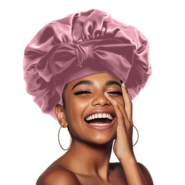 VECIIR Silk Bonnet for Sleeping Women，hair bonnet for sleeping Silk Night Cap for Curly/Natural Hair Skin pink,Large