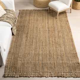 nuLOOM Oval 5x8 Daniela Jute Tassel Hand Woven Area Rug, Natural, Solid Chunky Farmhouse Design, Natural Fiber, For Bedroom, Dining Room, Living Room, Hallway, Office, Entryway
