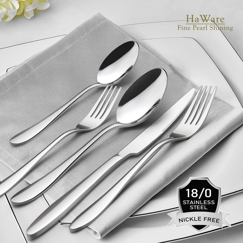 HaWare 60-Piece Silverware Set for 12, Stainless Steel Flatware Cutlery
