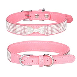 Small Dog Collar Puppy Cat Collars Diamond Bling Girl Rhinestone Cute Bowtie Female Boy Little Pet kitten Collar Fashion Hot Pink L