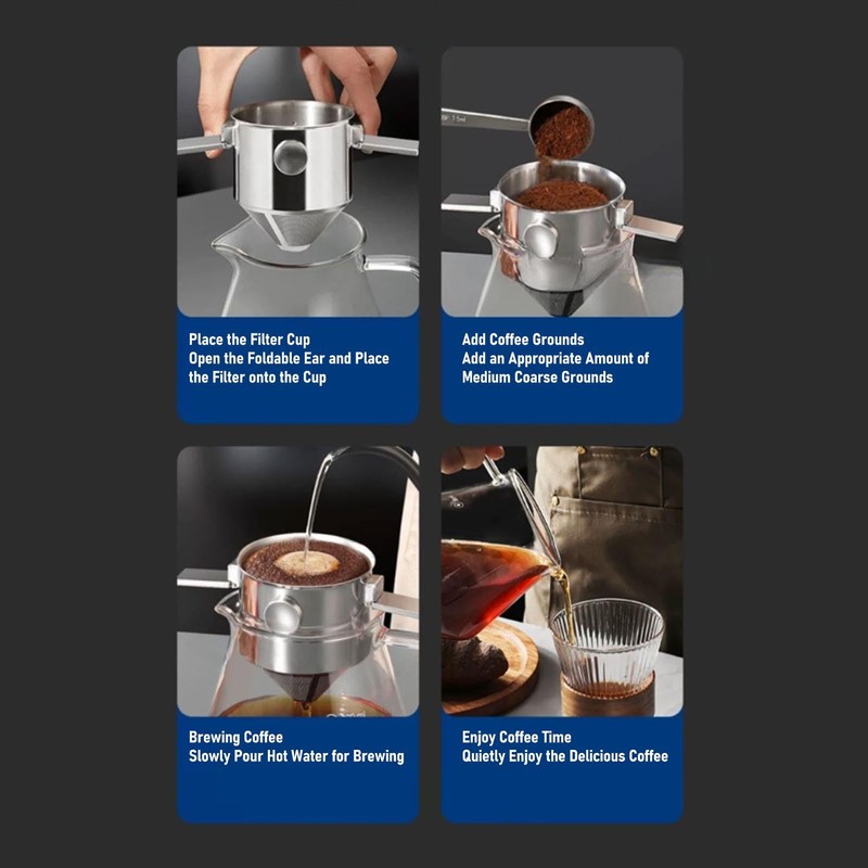 Stainless Steel Reusable Coffee Filter Pour Over Coffee Dripper Paperless