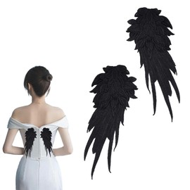 letsinstyle 1 Pair 3D Angel Wings Lace Applique Patches, Large Black Embroidered Neckline Lace Appliques, Embroidery Patch for Wedding Bridal Dress Clothes Decor DIY Craft