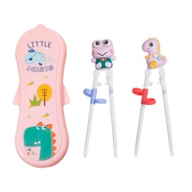 2 Pairs of Training Chopsticks, Children's Chopsticks, Animal Cartoon Chopsticks, Non-slip, Easy to Grip, Suitable for Children, Seniors and Beginners, with Storage Box, Reusable (Pink)