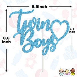 Decoración para tartas de bebé para niños, decoración para tartas de baby shower para niño, Oh Bebés Revelación de género/suministros de decoración para fiestas de primer cumpleaños, purpurina azul