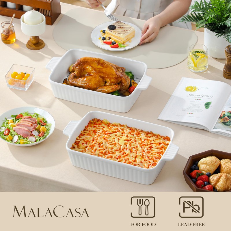 MALACASA 4.4 QT Baking Dish with Rack, 9x13 Large Casserole