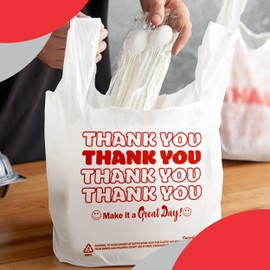 Concession Essentials Disposable & Reusable Thank You T-Shirt Bags- Pack of 200
