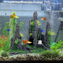 GOLOMOZ Aquarium Mountain View Stone Ornament - Aquarium Rock Decor for Large Fish Tank,Aquarium Decorations Large,Large Aquarium Decoration for Fish Tank - 10.8 Inches Long