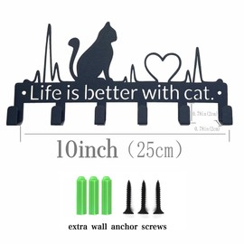 Msimplism.D Key Holder Wall Mount with 6 Hooks, Cute Cat Key Rack Organizer for Entryway, Kitchen, Office - Rustproof, Waterproof - Easy Installation,Gift for New Homeowners - 9.8inch/25cm