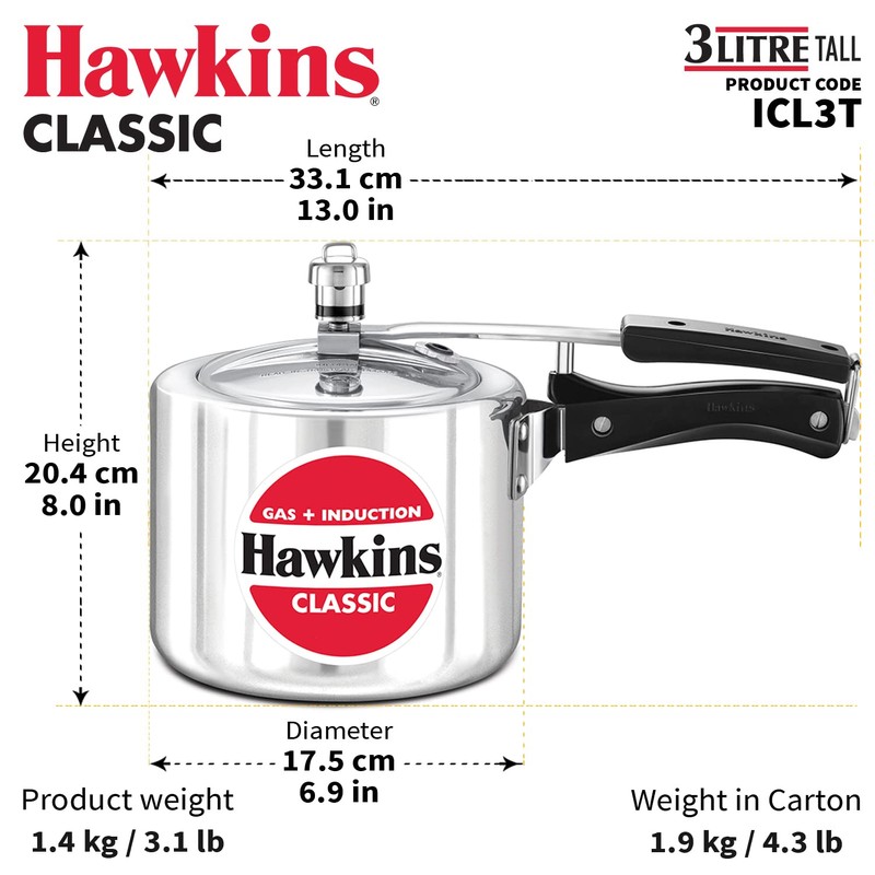 Hawkins Aluminium Classic Pressure Cooker,Induction Inner Lid Cooker,Tall Design Pan
