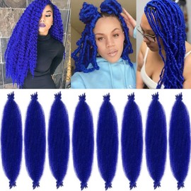 Springy Afro Twist Hair 24 Inch 8 Packs blue Marley Hair Pre-fluffed Spring Twist Hair Twisted Up Twist Cuban Twist Crochet Hair Pre-separated Braiding Hair For Black Women (24inch, Blue, 8packs)