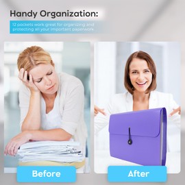 Accordion File Organizer, Expanding File Folder for Sorting Documents and Papers, 13 Pockets File Storage Organizer for Home, Travel and Office Use (Purple)