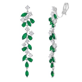 EVER FAITH Gorgeous Wedding Prom Jewelry Round Marquise Cubic Zirconia Teardrop Crystal Chandelier Bridal Dangle Clip on Earrings for Women Brides Green Silver-Tone