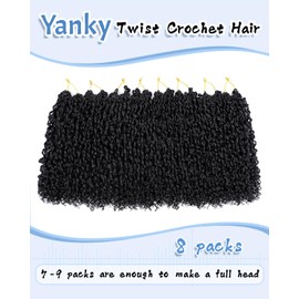 Eerya 10 Inch Yanky Twist Crochet Hair for Women 8 Packs Fluffy Prelooped Senegalese Spring Mini Yankee Yaki Twists Crochet Braids Synthetic Braiding Hair Extensions (10 inch, 1B)