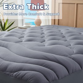 ELVEN HOME Full Size Mattress Topper, Quilted Fitted Cooling Mattress Pad for Double Bed, Thick Padded Mattress Protector Cover with 8-21" Deep Pocket, 54x75 Inches, Grey