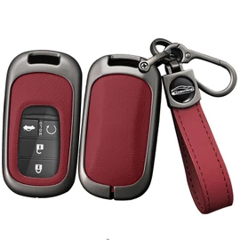 ontto Alloy Leather Key Fob Cover Fit for Honda Accord Civic Passport HR-V CR-V Pilot Sport SI EX EX-L Touring 2022 2023 2024 Key Shell case keyring Key holder bag keychian accessories Red B