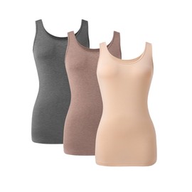 DAVID ARCHY Camisole Tops for Women Bamboo Rayon Soft Breathable Women's Undershirts 3 Pack Layering, Lounge, Sleepwear (L, Nude/Heather Dark Coffee/Heather Dark Gray)