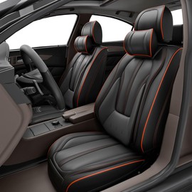 ASLONG 5PCS H7 Front and Back Car Seat Covers Auto Interior Accessories with Water Proof NAPPA Leather for Cars SUV Pick-up Truck Universal Comfortable and breathable (Full Set, Black&Red line)