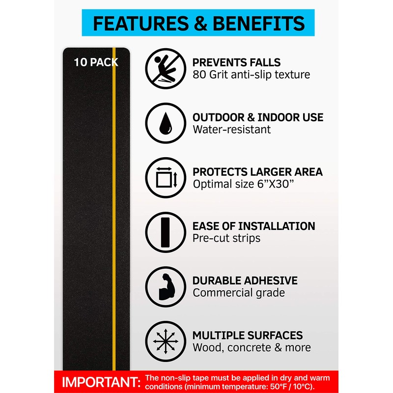 6”x30” Non-Slip Stair Treads Outdoor – (10-Pack) Reflective Anti-Slip Tape