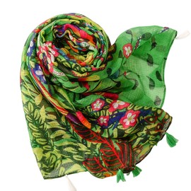 FAIRYGATE Green Scarf Womens Scarves Lightweight - Ladies Scarfs Tassel Floral Print Long Scarves for Spring Autumn Winter 53004